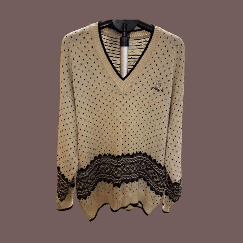 HEAD Fair Isle Sweater | Cream Black Knit | Size 8 | Vintage